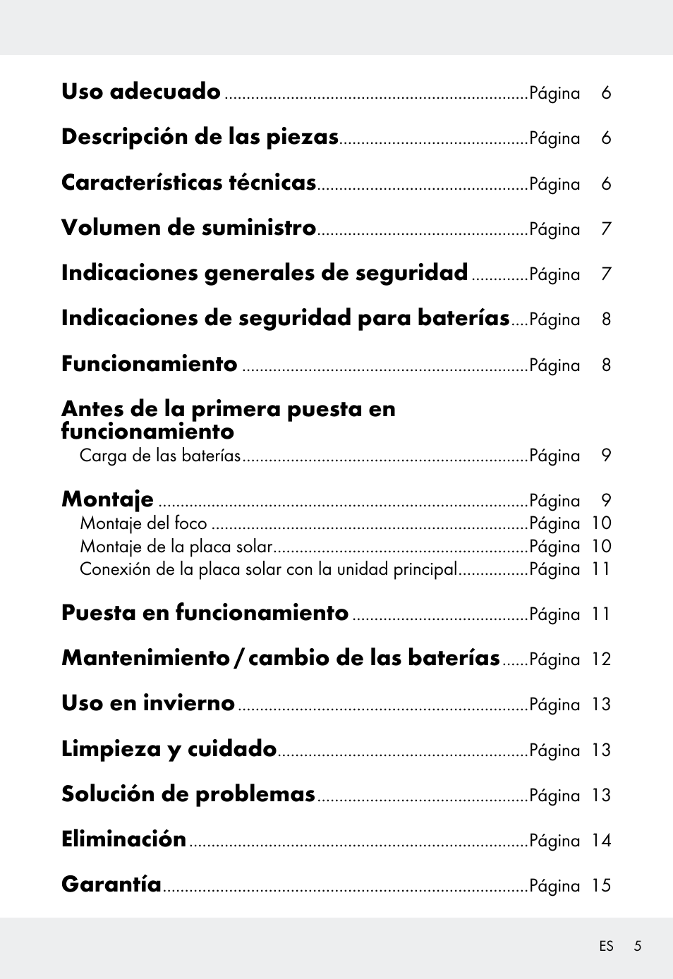 Uso adecuado, Descripción de las piezas, Características técnicas | Volumen de suministro, Indicaciones generales de seguridad, Indicaciones de seguridad para baterías, Funcionamiento, Antes de la primera puesta en funcionamiento, Montaje, Puesta en funcionamiento | Livarno Z31999 User Manual | Page 5 / 63