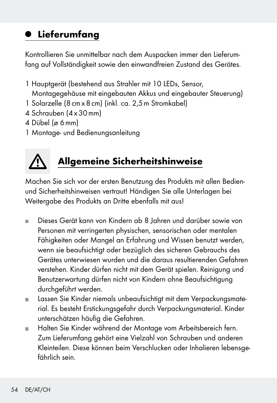 Lieferumfang, Allgemeine sicherheitshinweise | Livarno Z31999 User Manual | Page 54 / 63