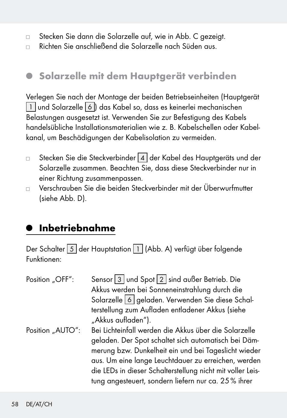 Solarzelle mit dem hauptgerät verbinden, Inbetriebnahme | Livarno Z31999 User Manual | Page 58 / 63