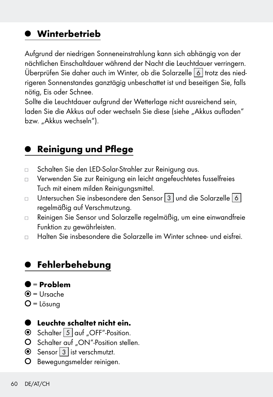 Winterbetrieb, Reinigung und pflege, Fehlerbehebung | Livarno Z31999 User Manual | Page 60 / 63