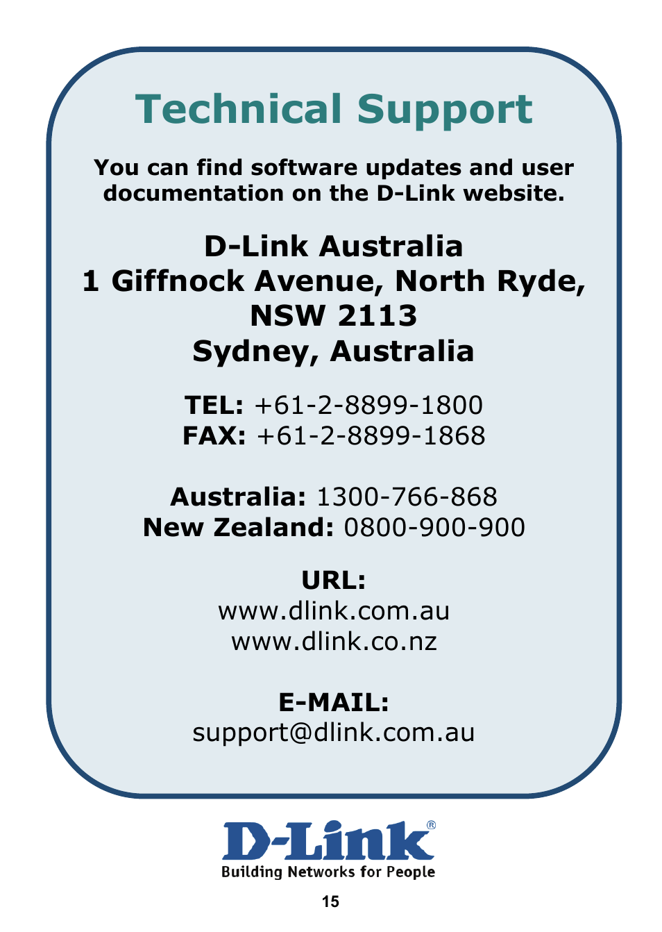 Technical support | D-Link DSL 2740B User Manual | Page 15 / 15