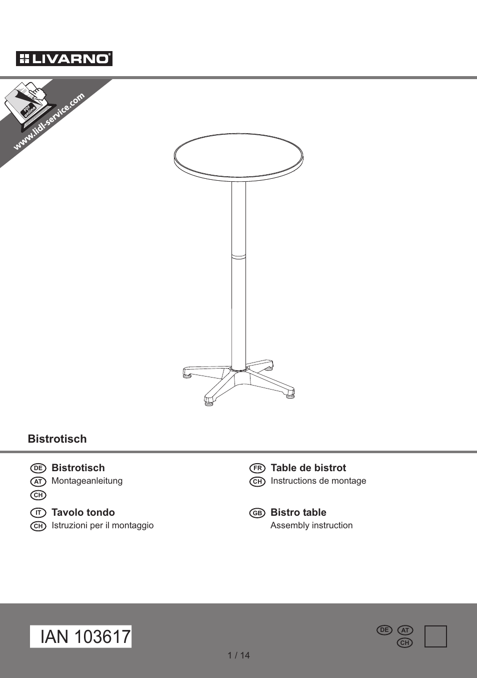 Livarno BISTRO TABLE User Manual | 14 pages
