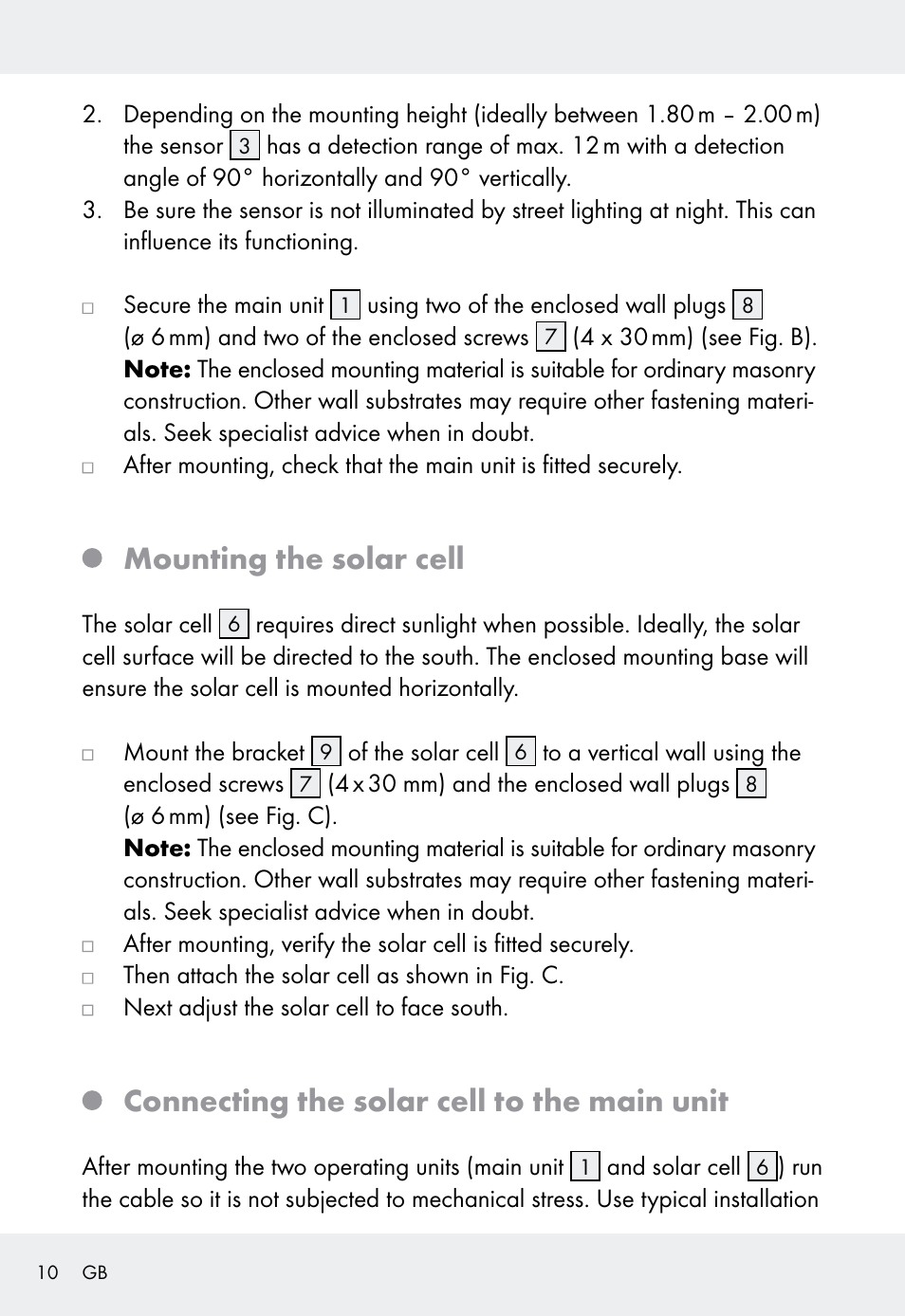 Mounting the solar cell, Connecting the solar cell to the main unit | Livarno Z31999 User Manual | Page 10 / 85