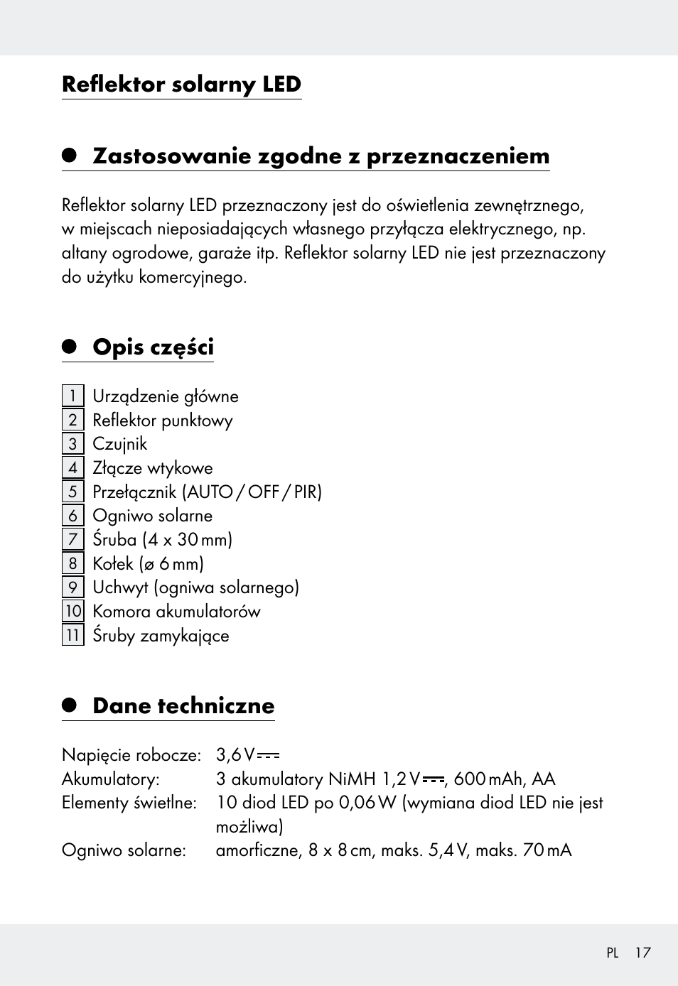 Opis części, Dane techniczne | Livarno Z31999 User Manual | Page 17 / 85