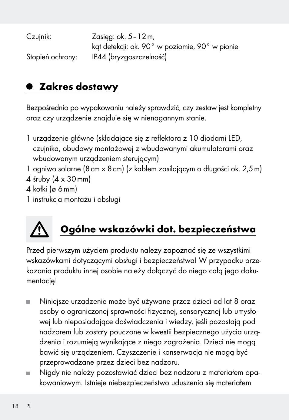 Zakres dostawy, Ogólne wskazówki dot. bezpieczeństwa | Livarno Z31999 User Manual | Page 18 / 85