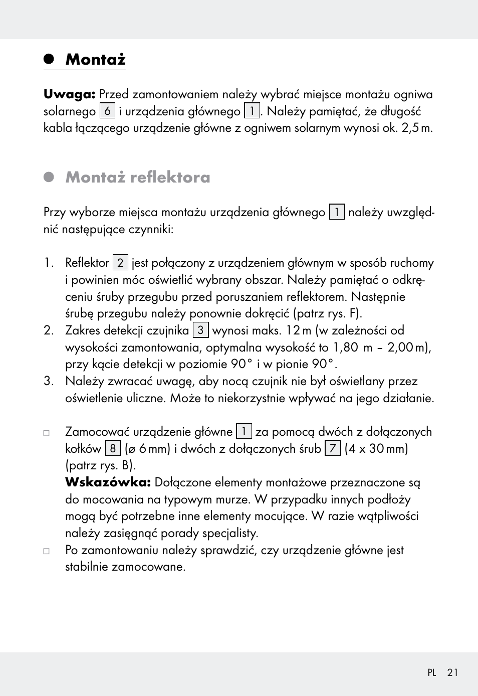 Montaż, Montaż reflektora | Livarno Z31999 User Manual | Page 21 / 85