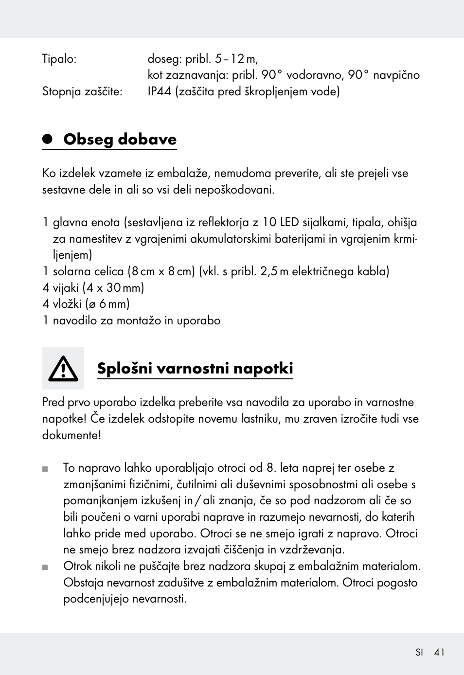 Obseg dobave, Splošni varnostni napotki | Livarno Z31999 User Manual | Page 41 / 85