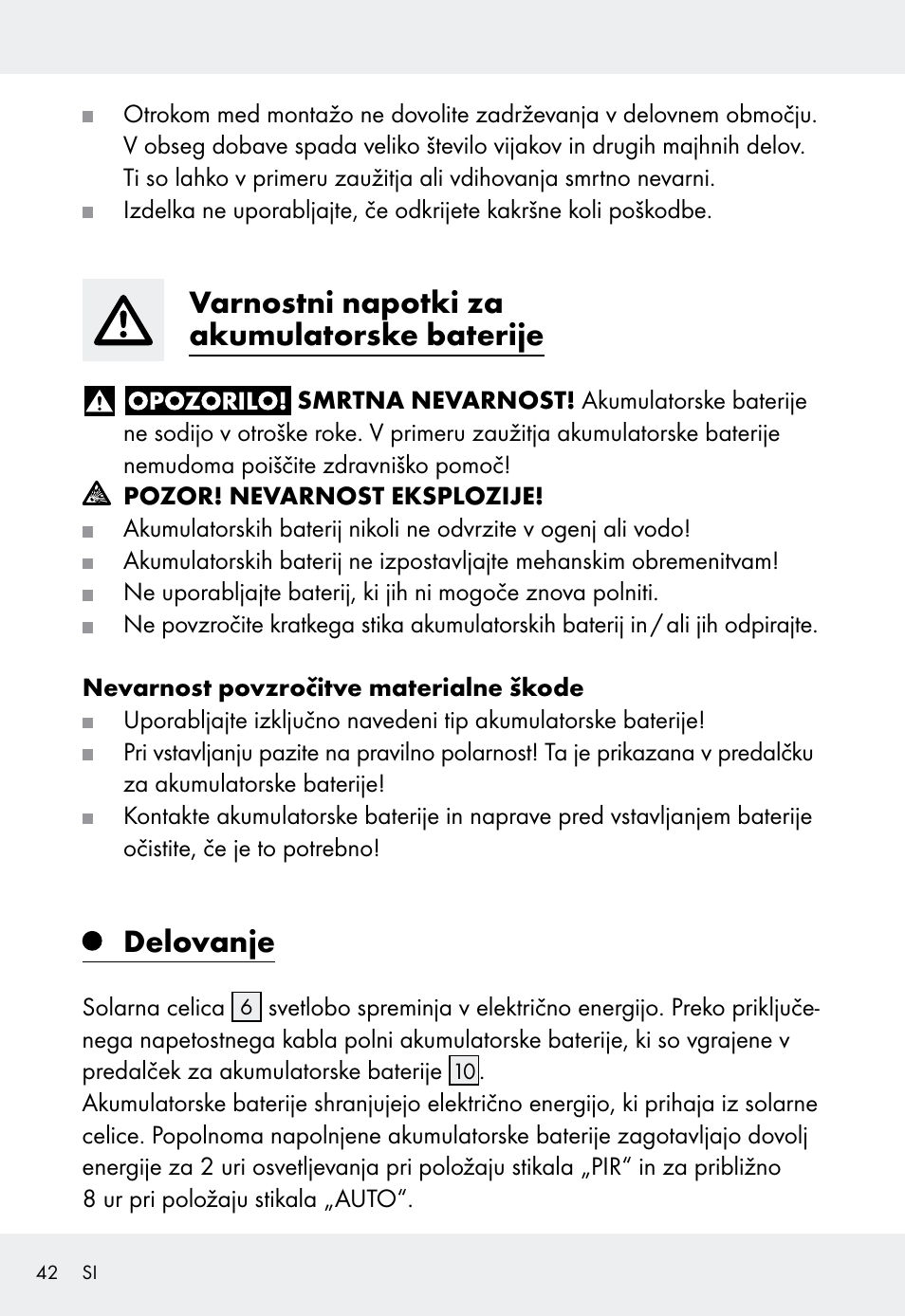 Varnostni napotki za akumulatorske baterije, Delovanje | Livarno Z31999 User Manual | Page 42 / 85