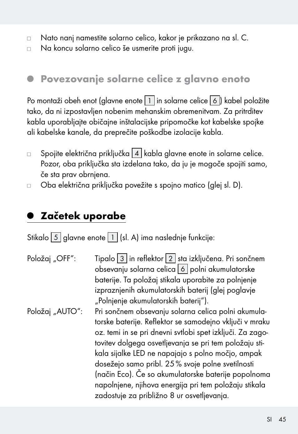 Povezovanje solarne celice z glavno enoto, Začetek uporabe | Livarno Z31999 User Manual | Page 45 / 85