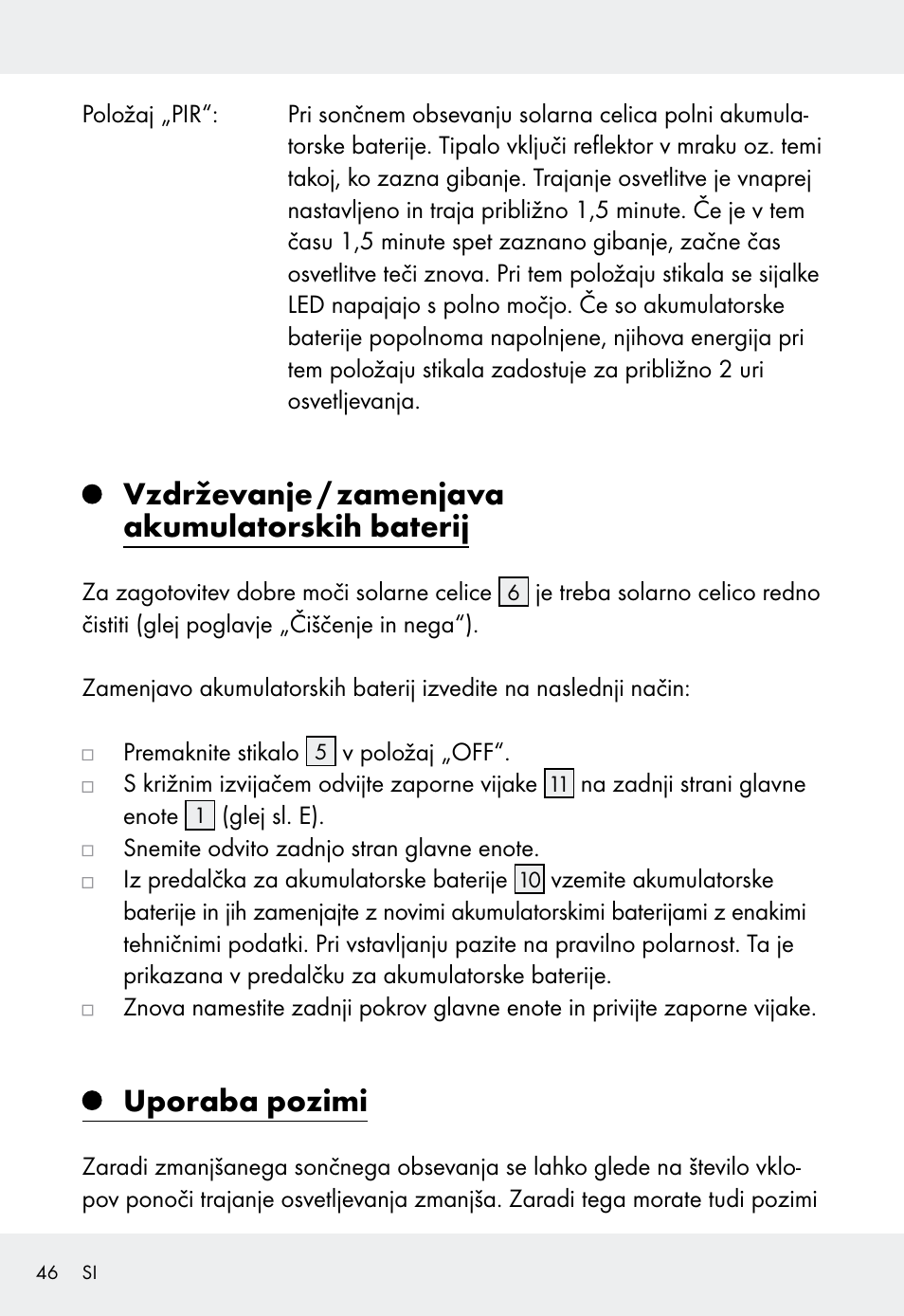 Vzdrževanje / zamenjava akumulatorskih baterij, Uporaba pozimi | Livarno Z31999 User Manual | Page 46 / 85