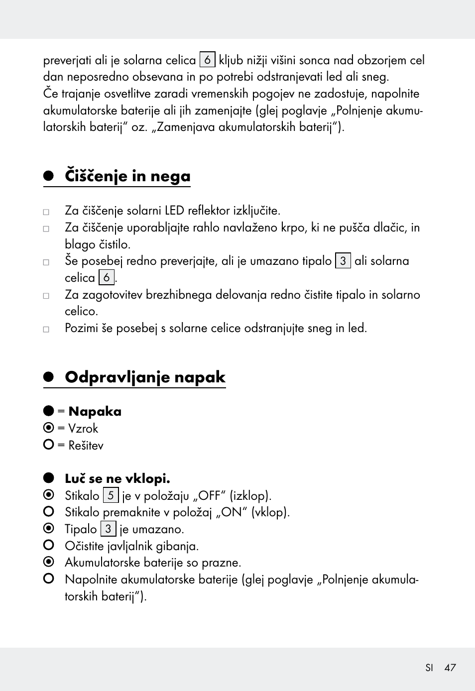 Čiščenje in nega, Odpravljanje napak | Livarno Z31999 User Manual | Page 47 / 85