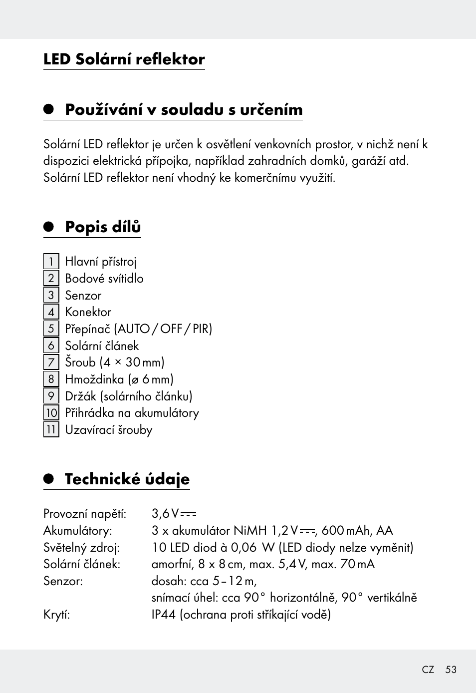 Popis dílů, Technické údaje | Livarno Z31999 User Manual | Page 53 / 85