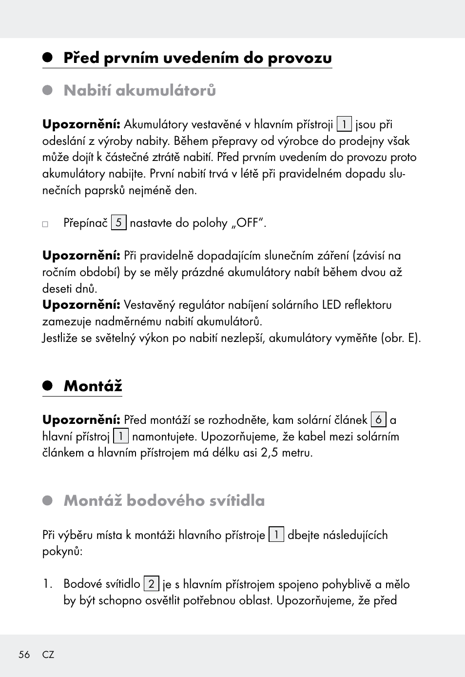 Před prvním uvedením do provozu nabití akumulátorů, Montáž, Montáž bodového svítidla | Livarno Z31999 User Manual | Page 56 / 85