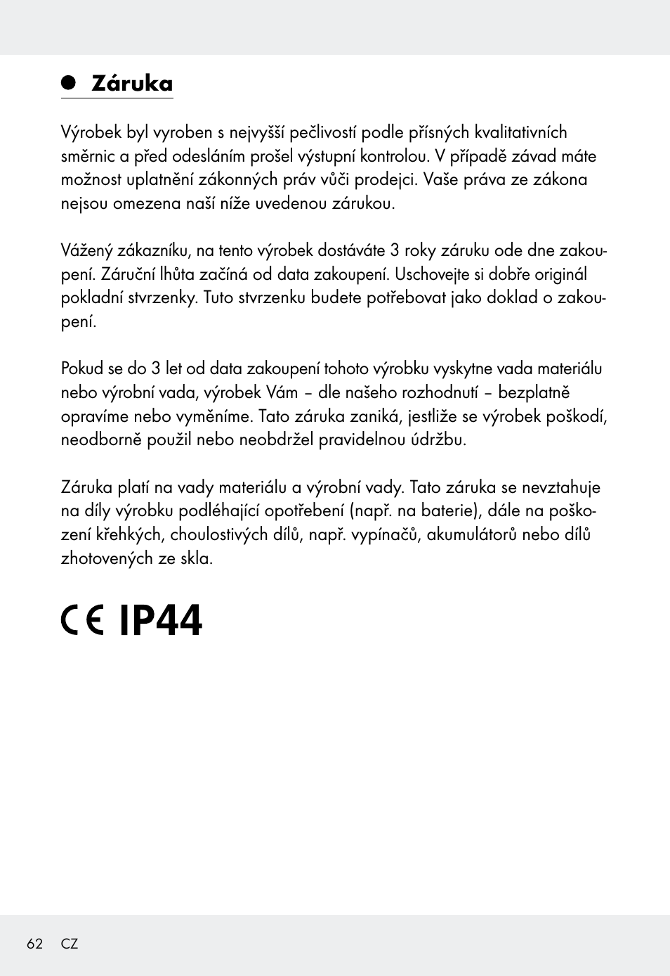 Záruka | Livarno Z31999 User Manual | Page 62 / 85