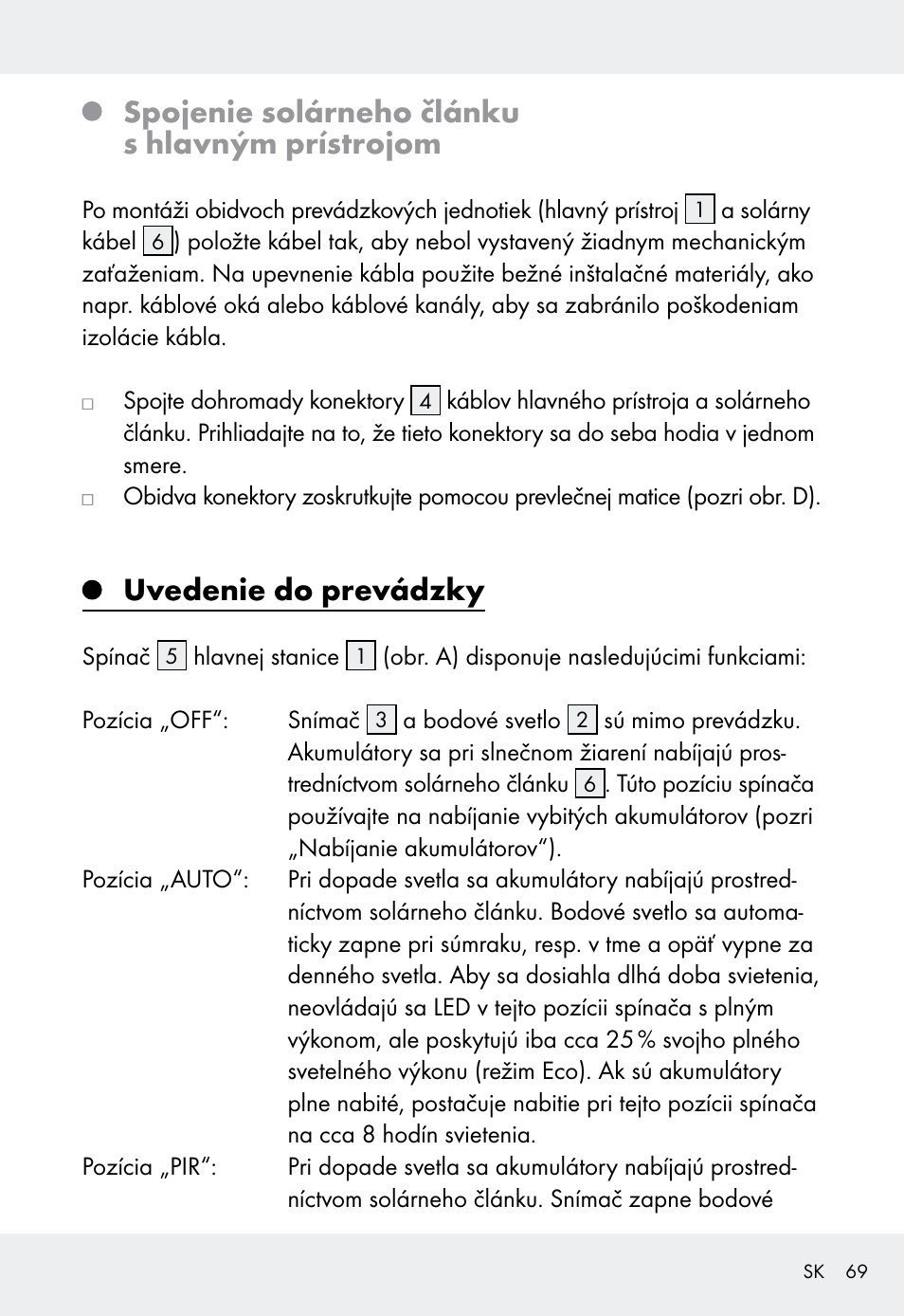 Spojenie solárneho článku s hlavným prístrojom, Uvedenie do prevádzky | Livarno Z31999 User Manual | Page 69 / 85