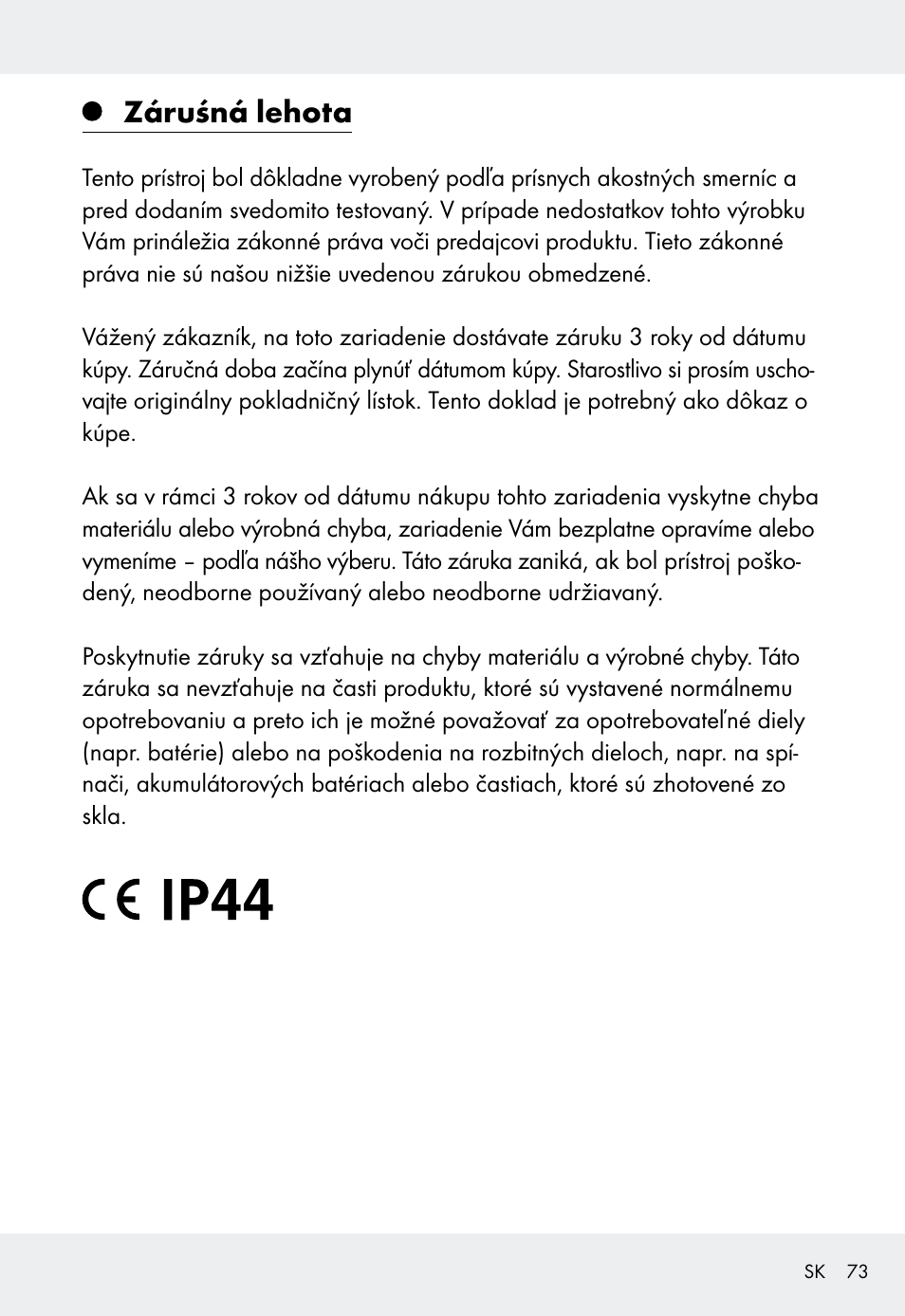 Záruśná lehota | Livarno Z31999 User Manual | Page 73 / 85