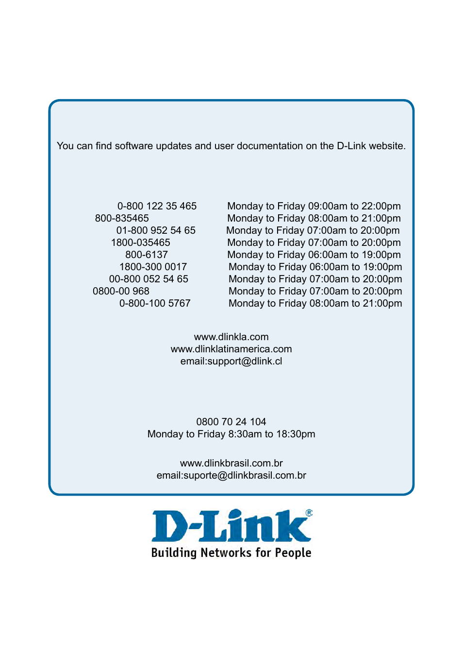 Technical support, Tech support for latin america customers, Tech support for customers within brazil | D-Link DES-1228P User Manual | Page 78 / 100
