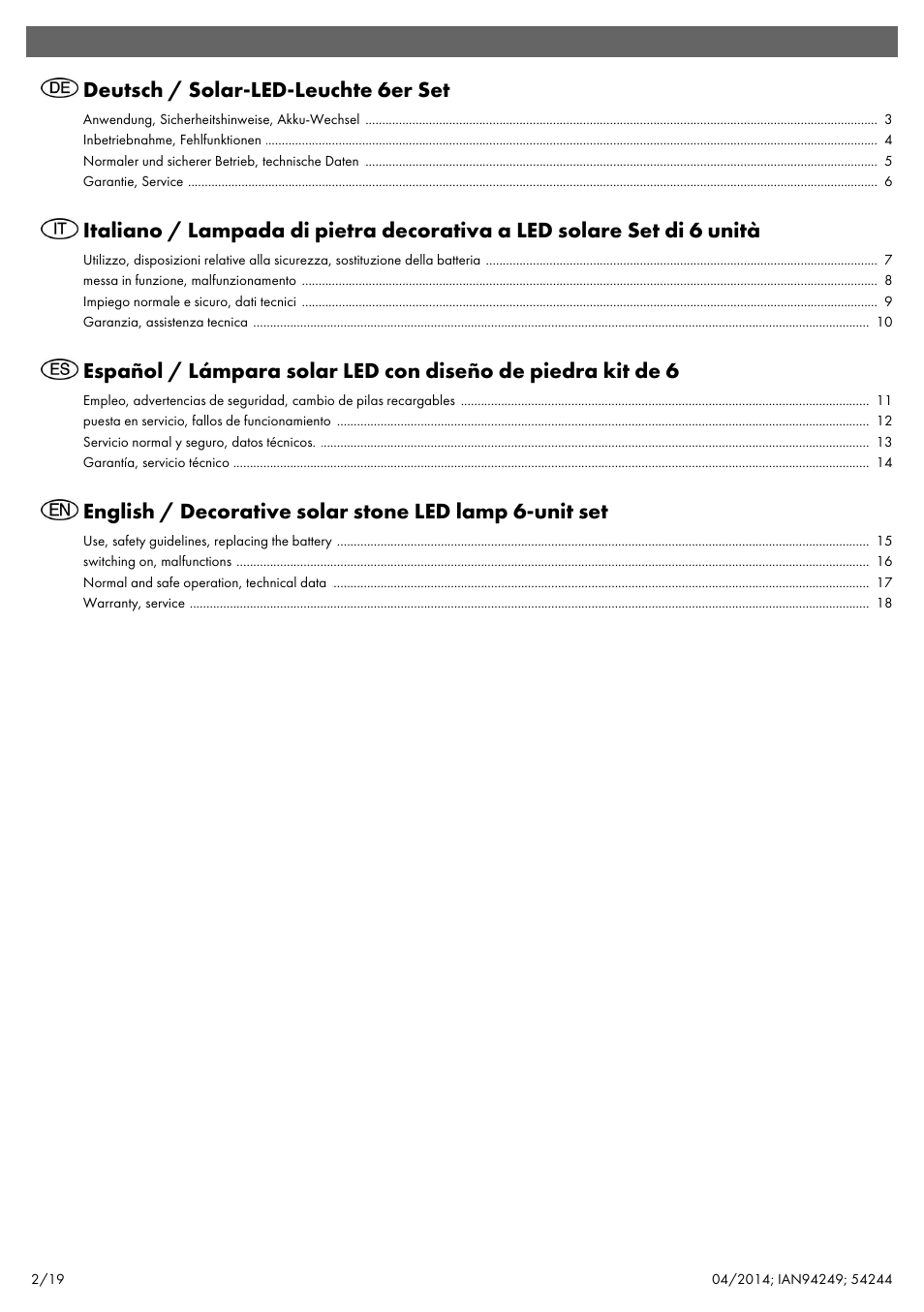 Deutsch / solar-led-leuchte 6er set | Livarno 6ER SET 54244 User Manual | Page 3 / 22