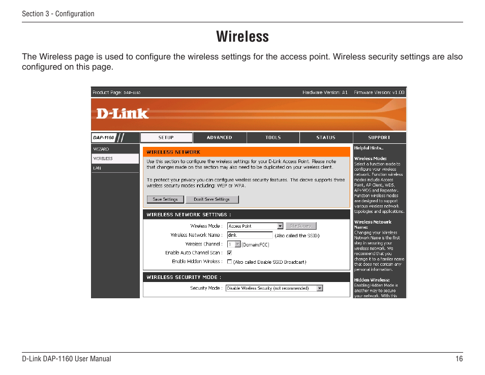 Wireless | D-Link DAP-1160 User Manual | Page 16 / 59