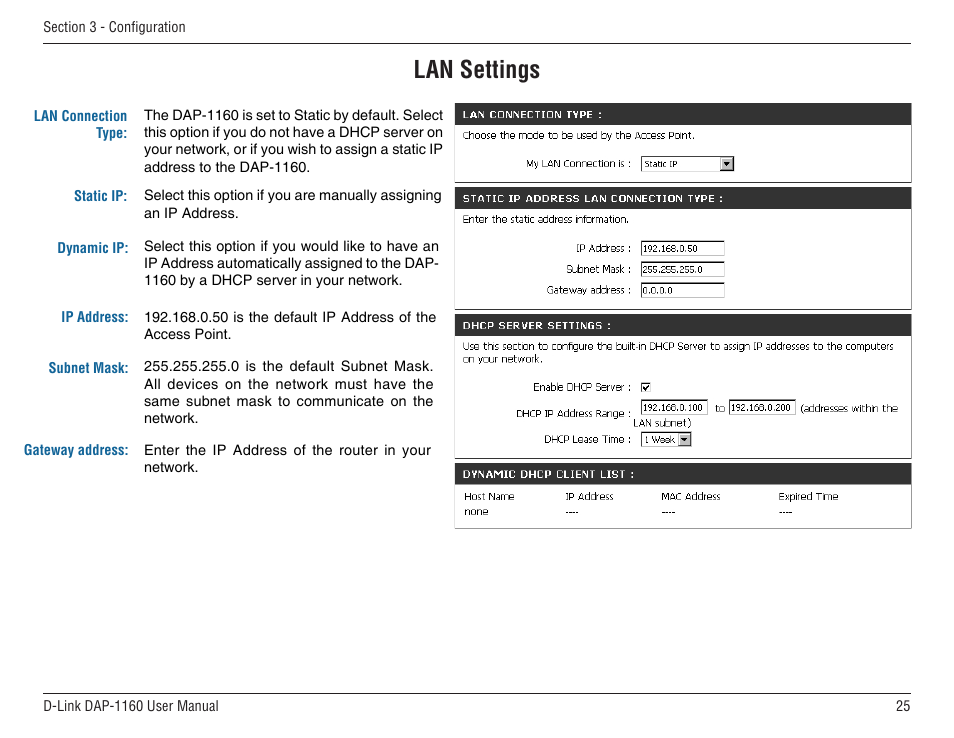 Lan settings | D-Link DAP-1160 User Manual | Page 25 / 59