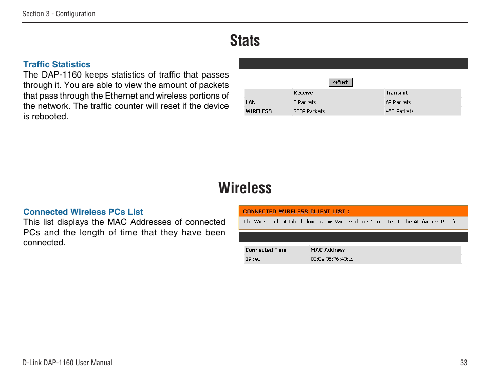 Stats, Wireless | D-Link DAP-1160 User Manual | Page 33 / 59