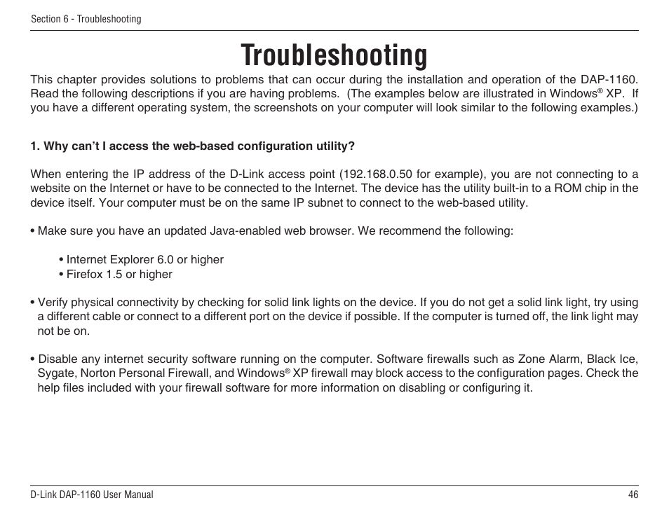 Troubleshooting | D-Link DAP-1160 User Manual | Page 46 / 59