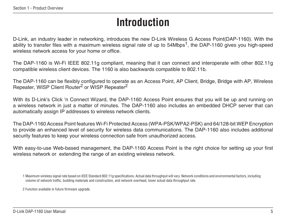 Introduction | D-Link DAP-1160 User Manual | Page 5 / 59