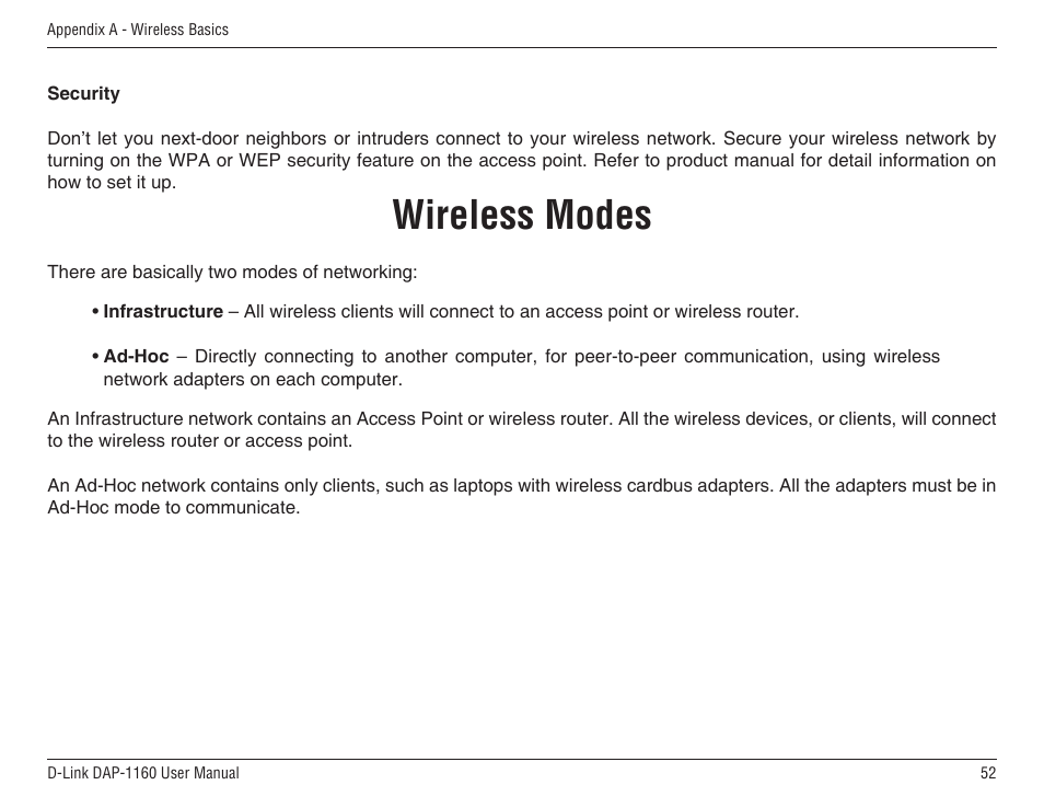 Wireless modes | D-Link DAP-1160 User Manual | Page 52 / 59