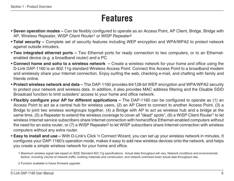 Features | D-Link DAP-1160 User Manual | Page 6 / 59