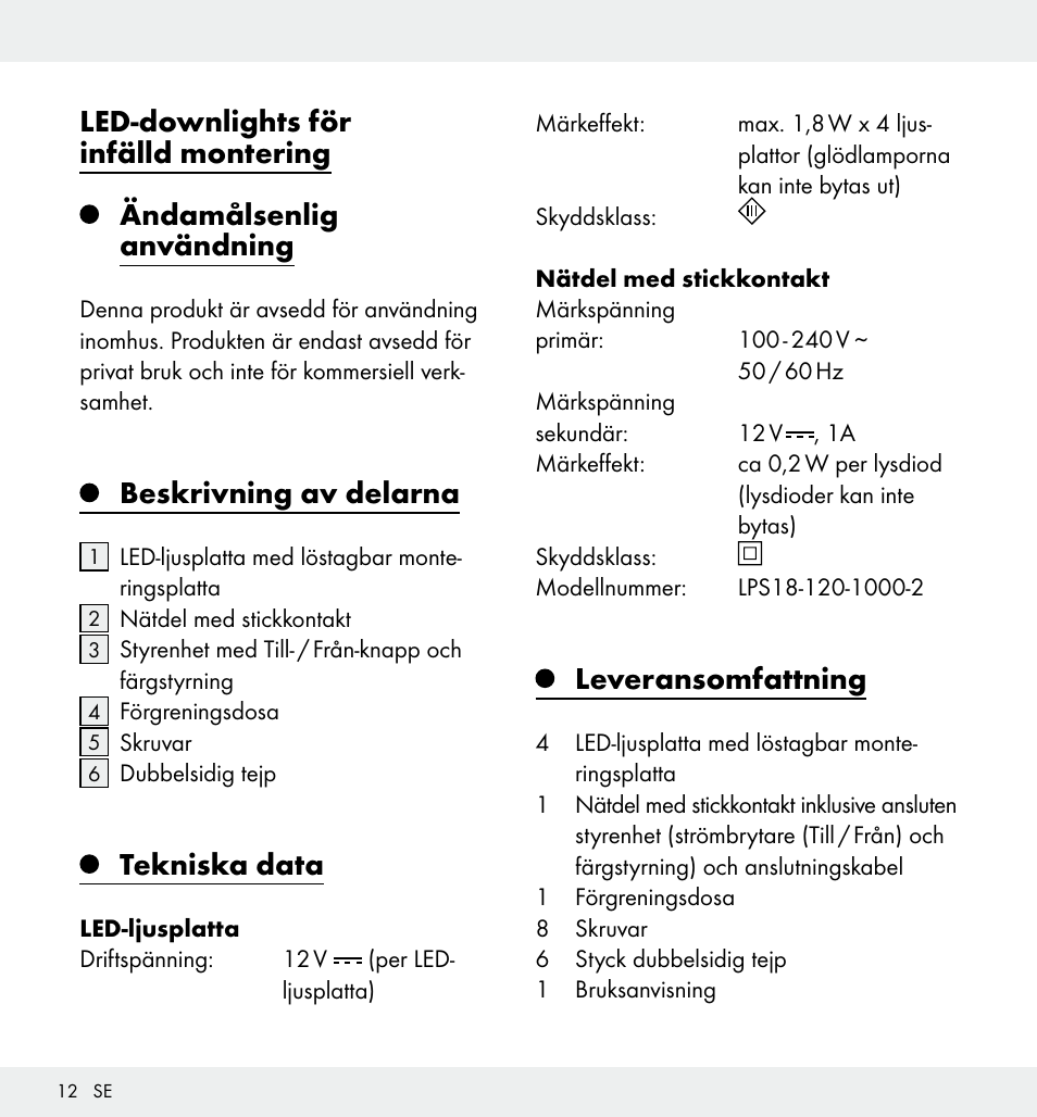 Beskrivning av delarna, Tekniska data, Leveransomfattning | Livarno Z31357 User Manual | Page 12 / 32