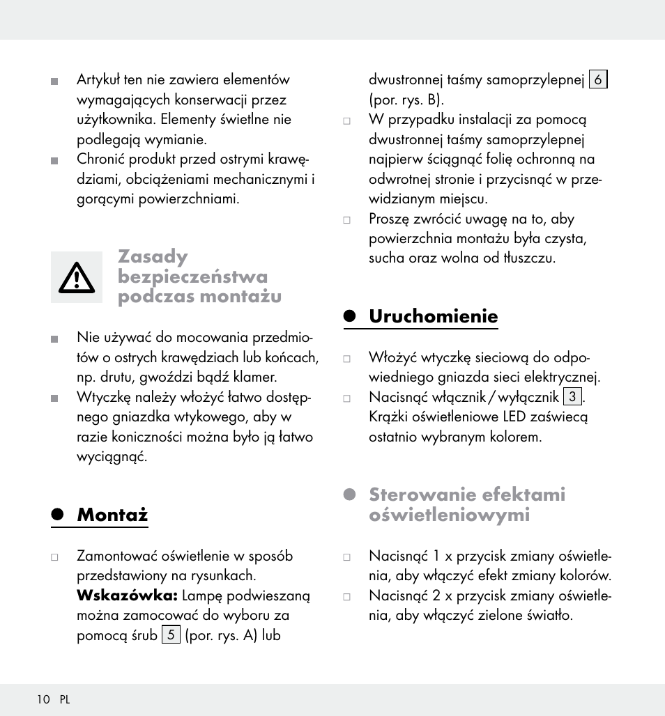 Zasady bezpieczeństwa podczas montażu, Montaż, Uruchomienie | Sterowanie efektami oświetleniowymi | Livarno Z31357 User Manual | Page 10 / 34