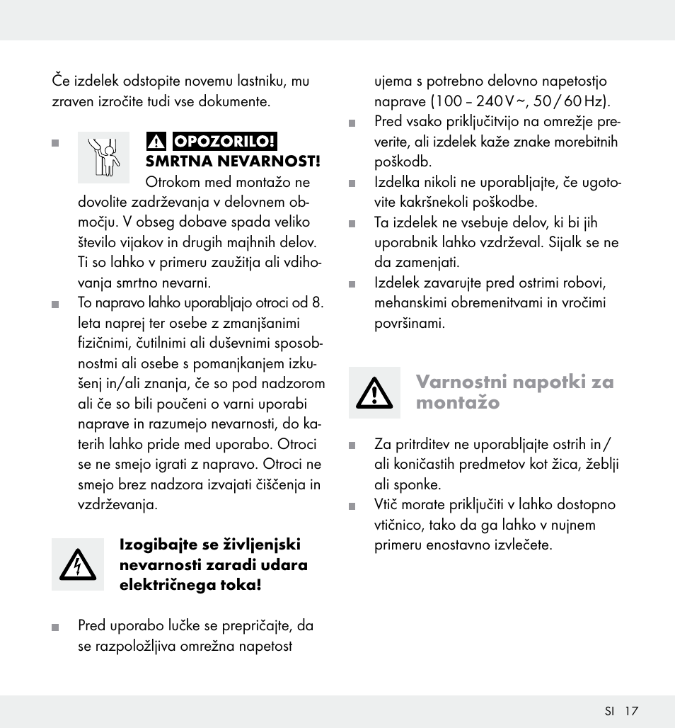 Varnostni napotki za montažo | Livarno Z31357 User Manual | Page 17 / 34