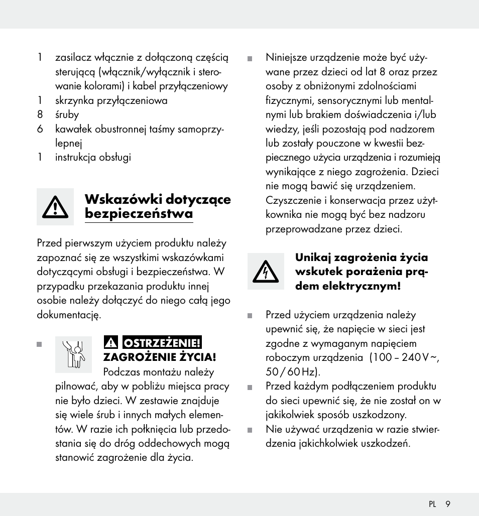 Wskazówki dotyczące bezpieczeństwa | Livarno Z31357 User Manual | Page 9 / 34