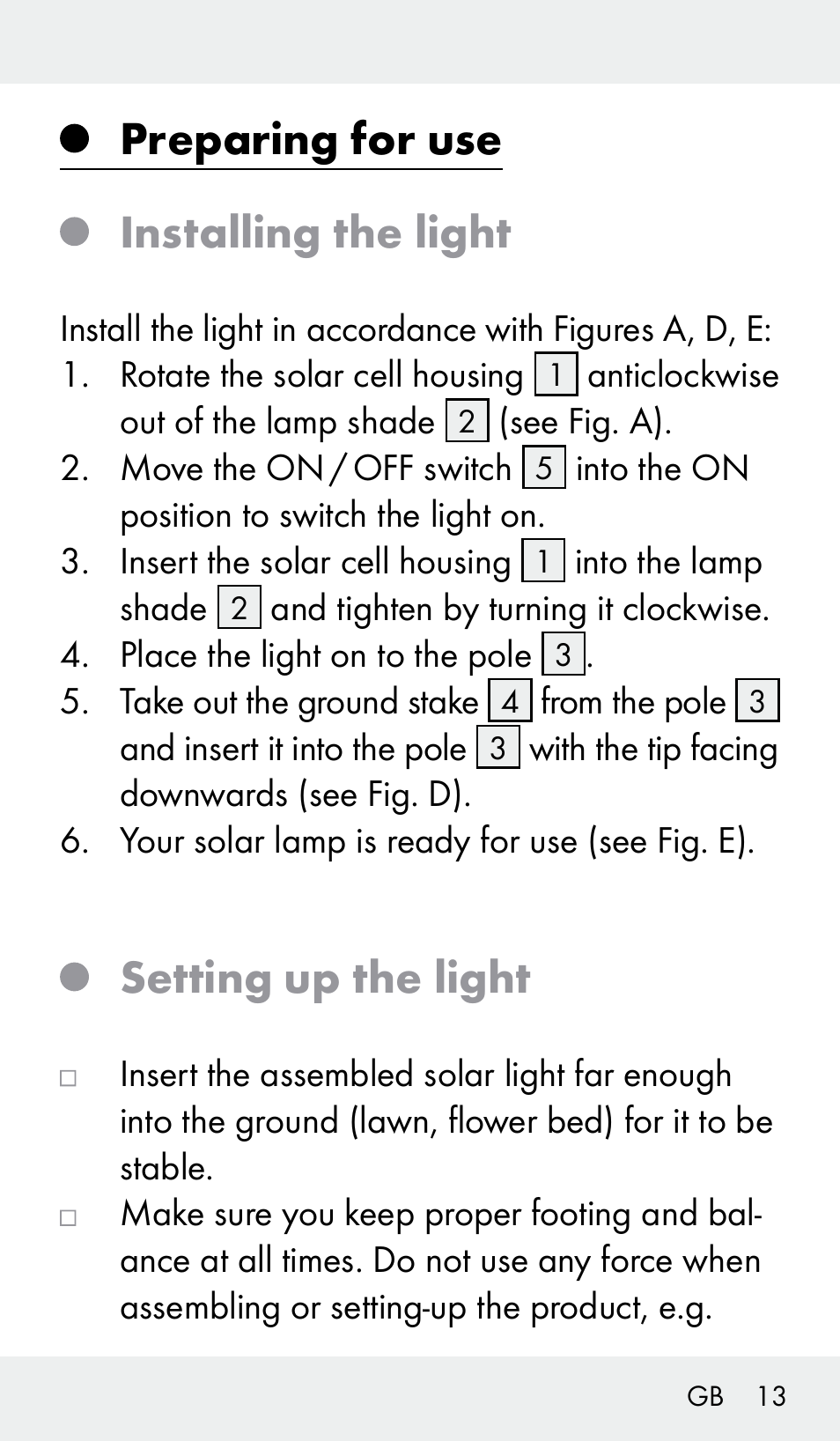 Preparing for use, Installing the light, Setting up the light | Livarno Z31390 User Manual | Page 13 / 62