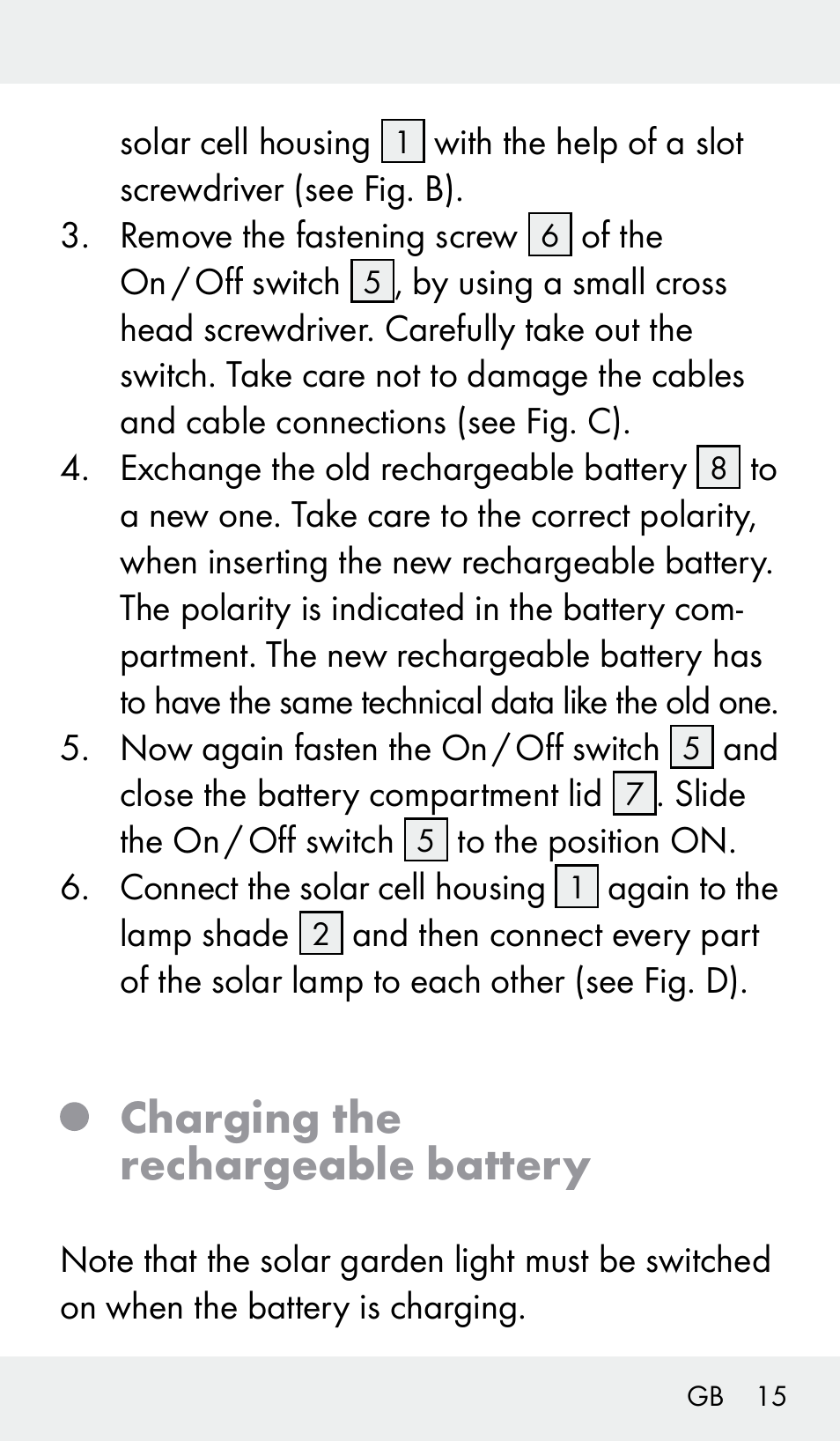 Charging the rechargeable battery | Livarno Z31390 User Manual | Page 15 / 62