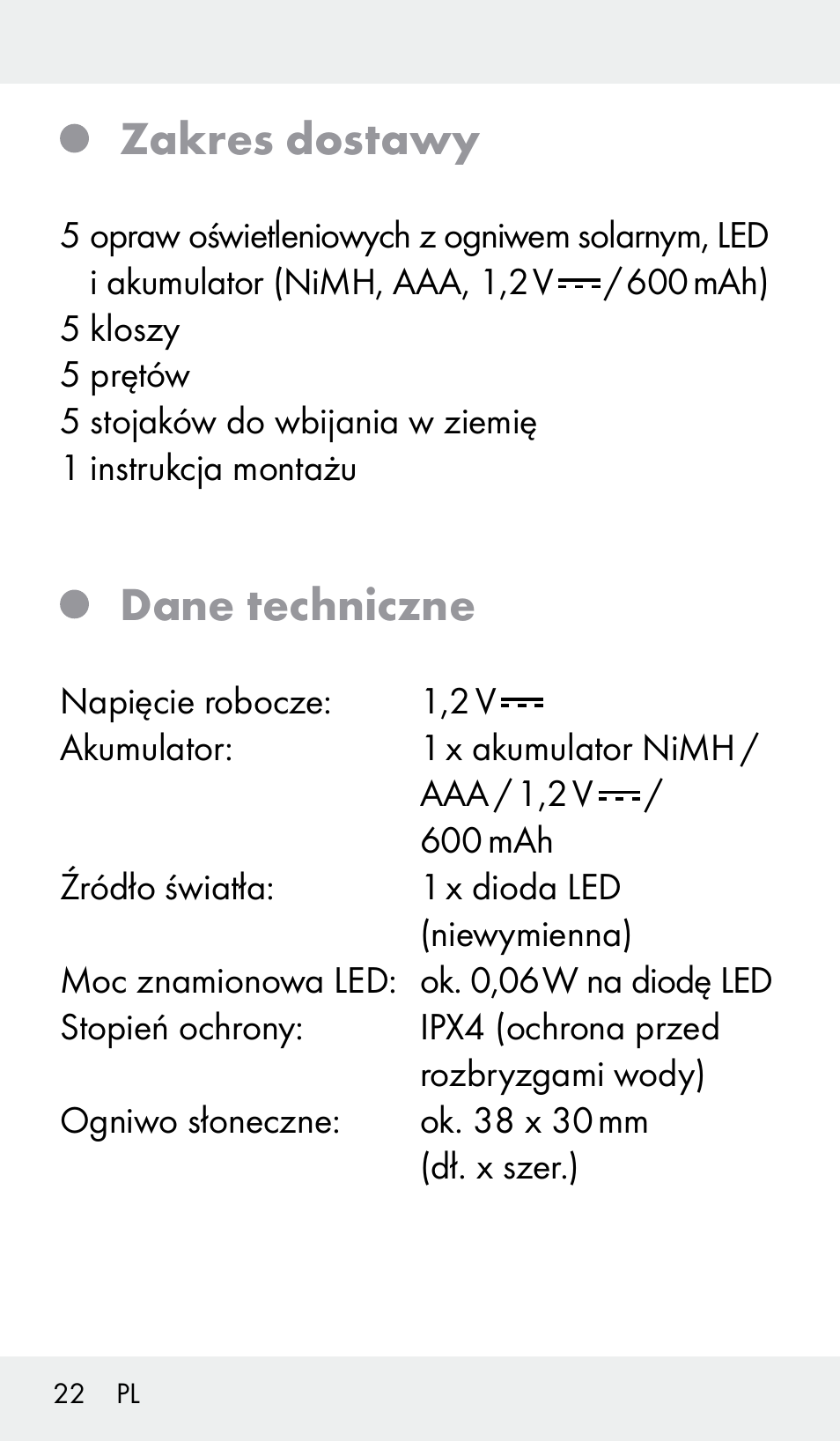 Zakres dostawy, Dane techniczne | Livarno Z31390 User Manual | Page 22 / 62