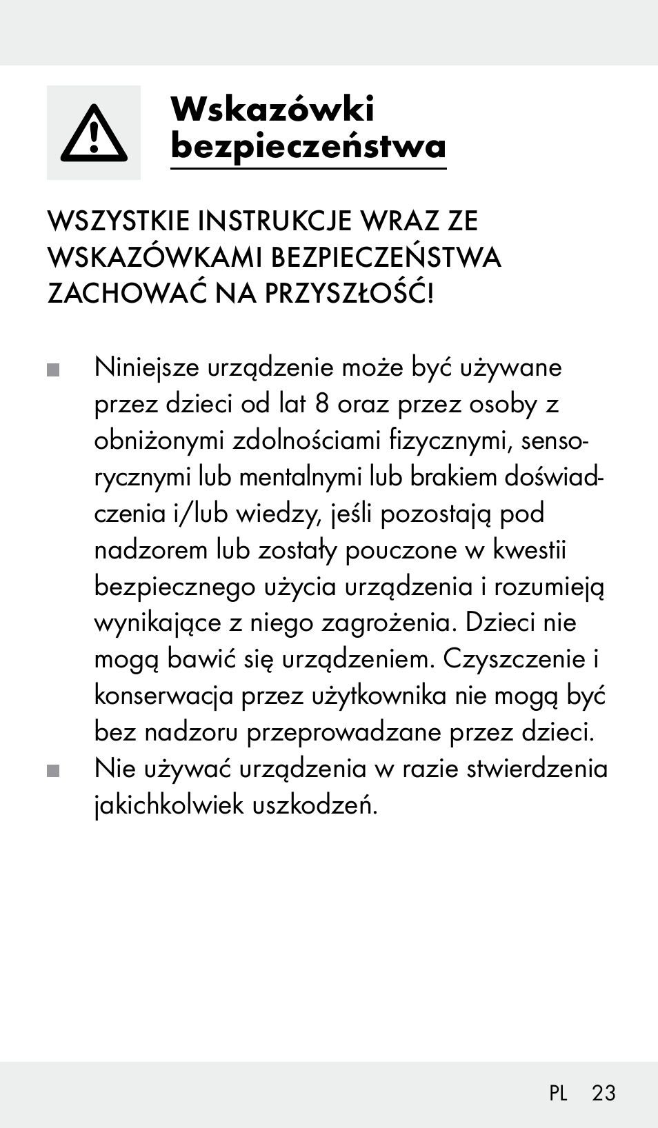 Wskazówki bezpieczeństwa | Livarno Z31390 User Manual | Page 23 / 62