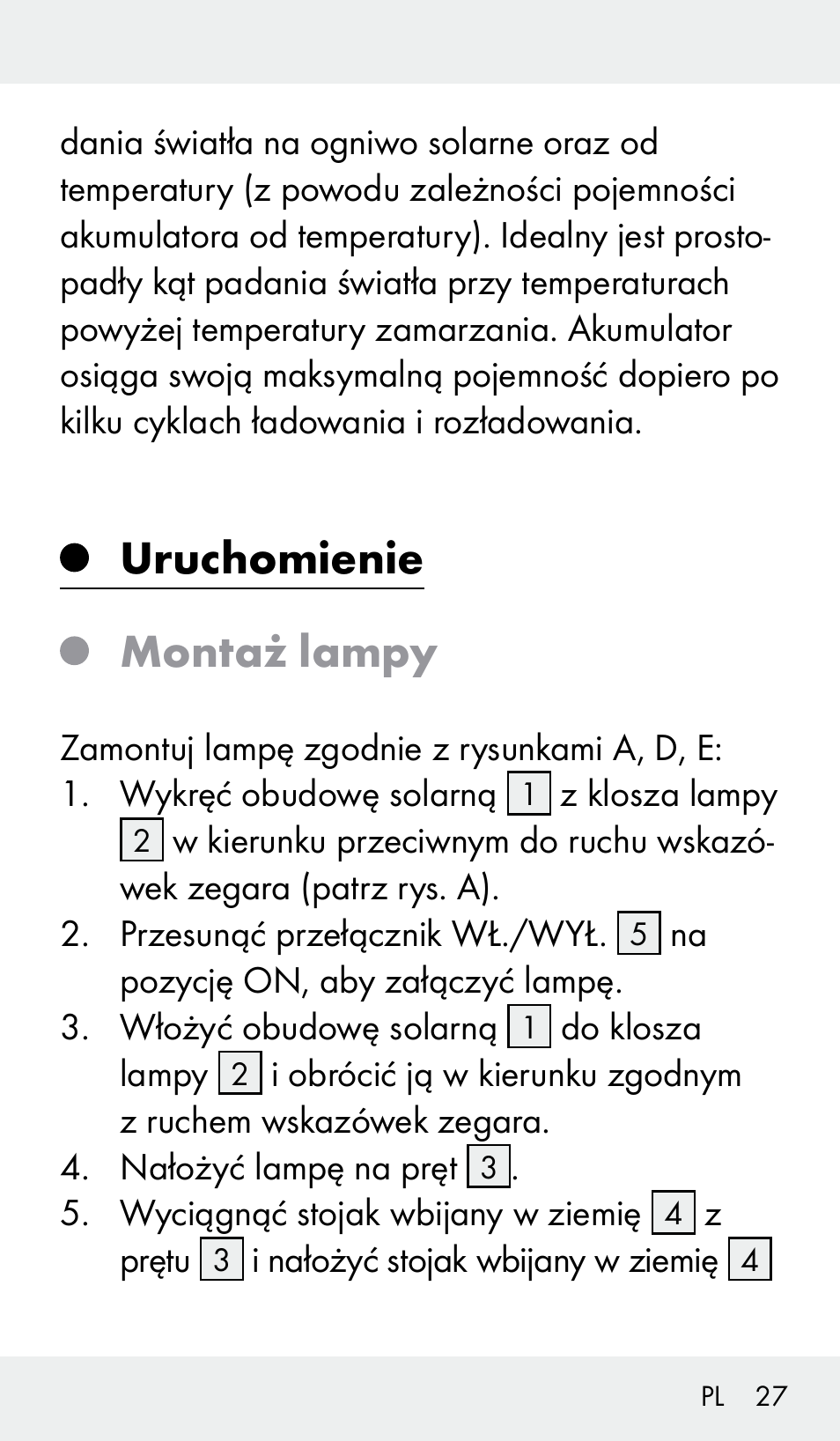 Uruchomienie, Montaż lampy | Livarno Z31390 User Manual | Page 27 / 62