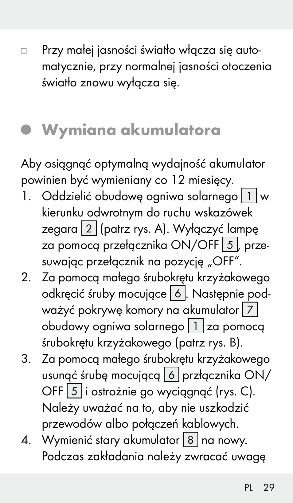 Wymiana akumulatora | Livarno Z31390 User Manual | Page 29 / 62