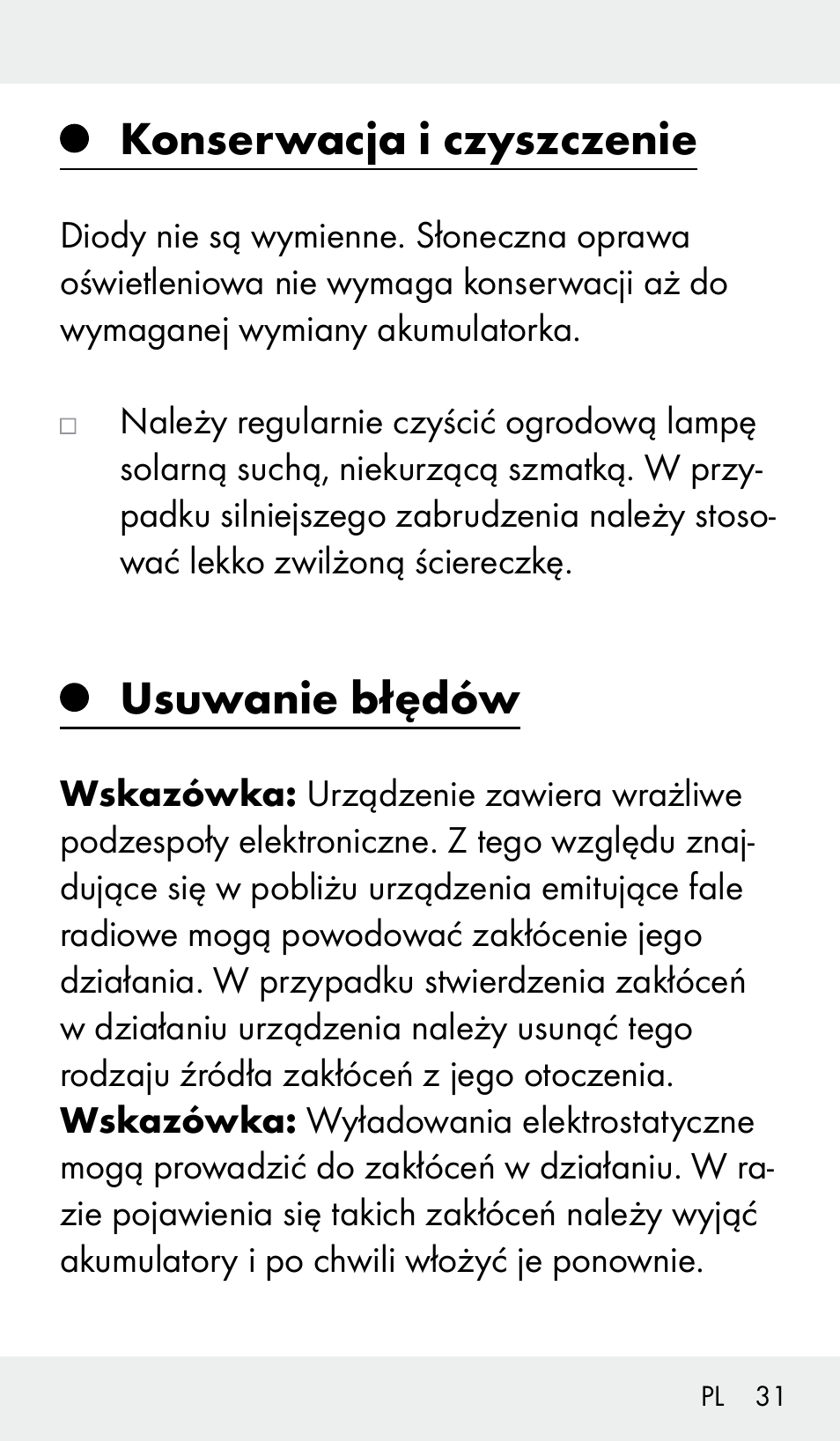 Konserwacja i czyszczenie, Usuwanie błędów | Livarno Z31390 User Manual | Page 31 / 62