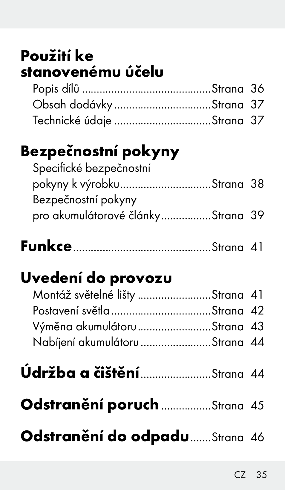Použití ke stanovenému účelu, Bezpečnostní pokyny, Funkce | Uvedení do provozu, Údržba a čištění, Odstranění poruch, Odstranění do odpadu | Livarno Z31390 User Manual | Page 35 / 62