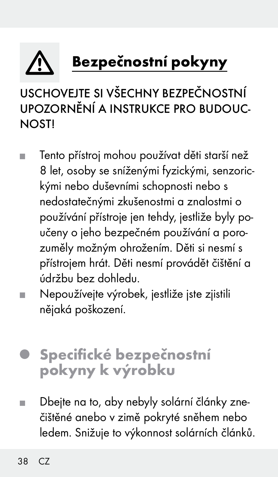 Bezpečnostní pokyny, Specifické bezpečnostní pokyny k výrobku | Livarno Z31390 User Manual | Page 38 / 62
