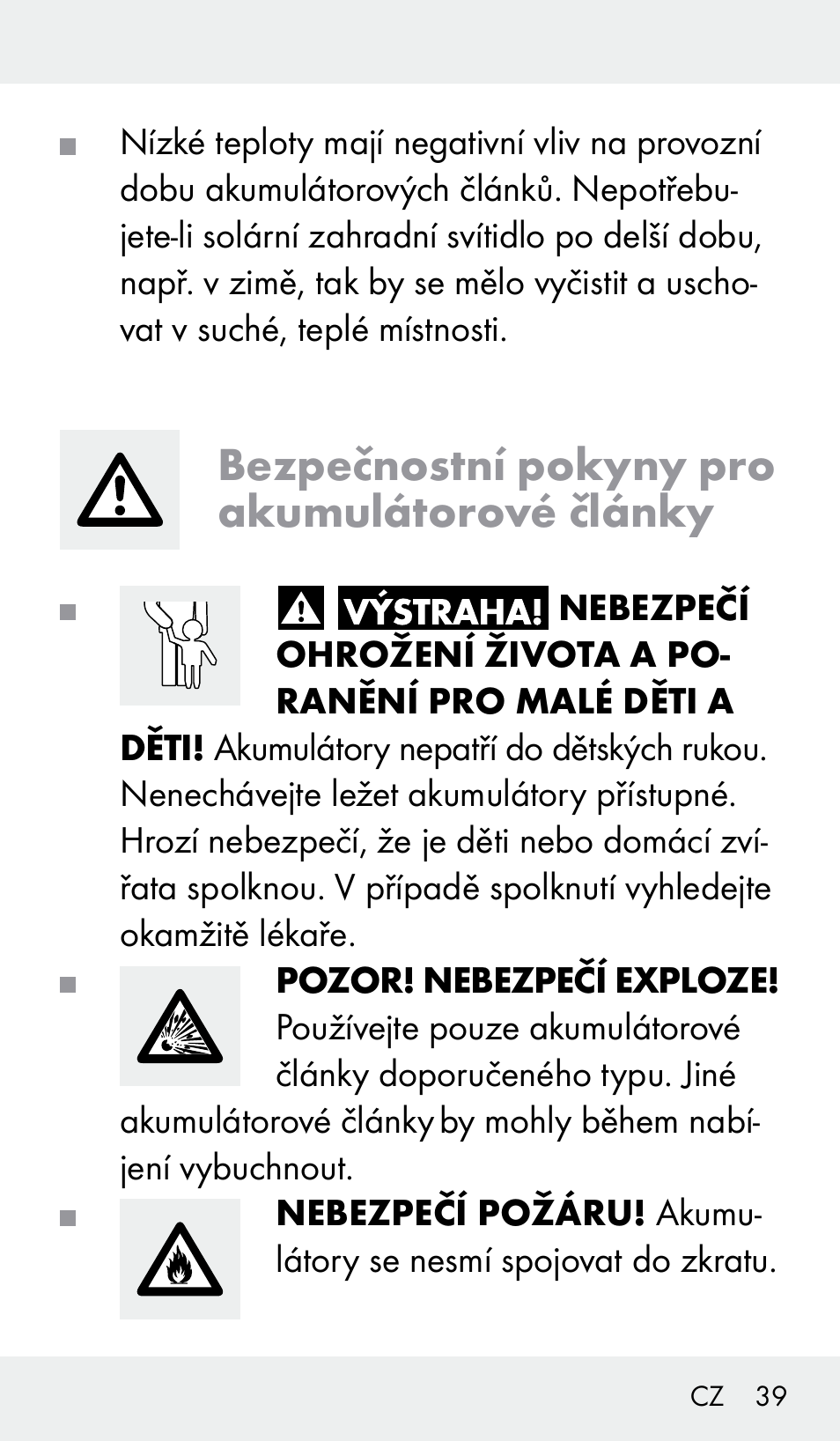 Bezpečnostní pokyny pro akumulátorové články | Livarno Z31390 User Manual | Page 39 / 62