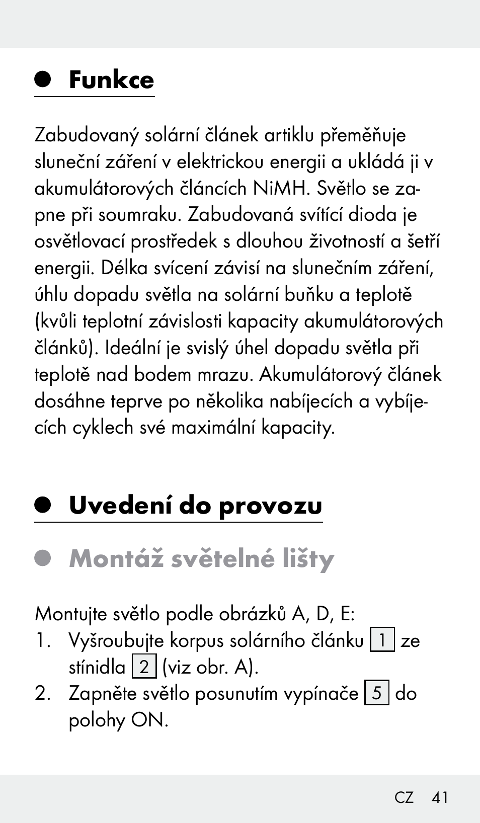 Funkce, Uvedení do provozu, Montáž světelné lišty | Livarno Z31390 User Manual | Page 41 / 62
