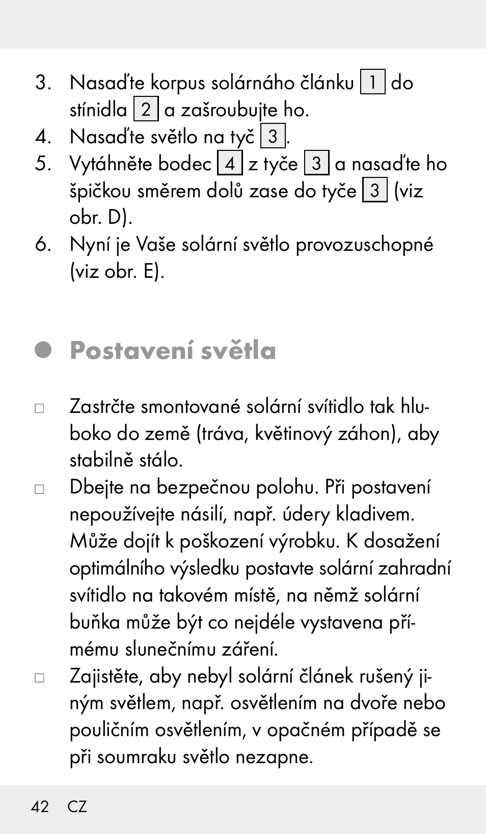 Postavení světla | Livarno Z31390 User Manual | Page 42 / 62
