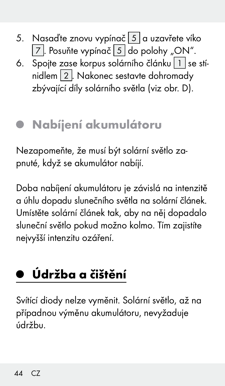 Nabíjení akumulátoru, Údržba a čištění | Livarno Z31390 User Manual | Page 44 / 62