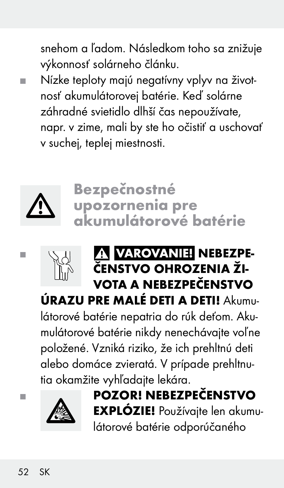 Bezpečnostné upozornenia pre akumulátorové batérie | Livarno Z31390 User Manual | Page 52 / 62