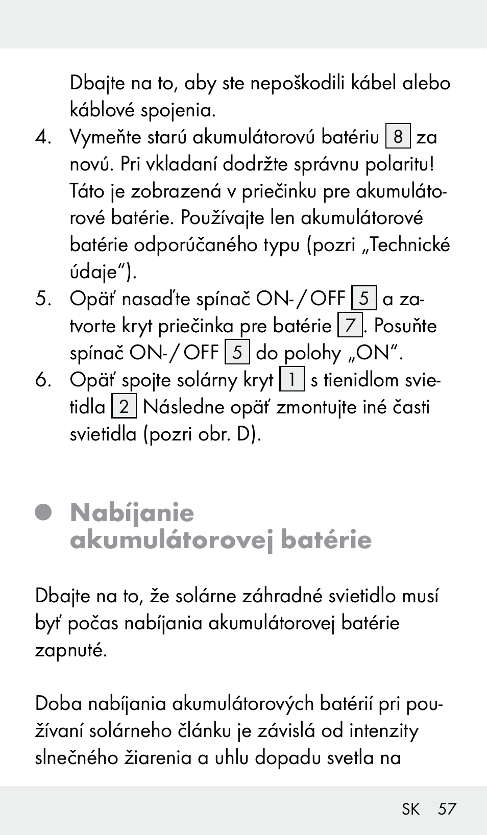 Nabíjanie akumulátorovej batérie | Livarno Z31390 User Manual | Page 57 / 62