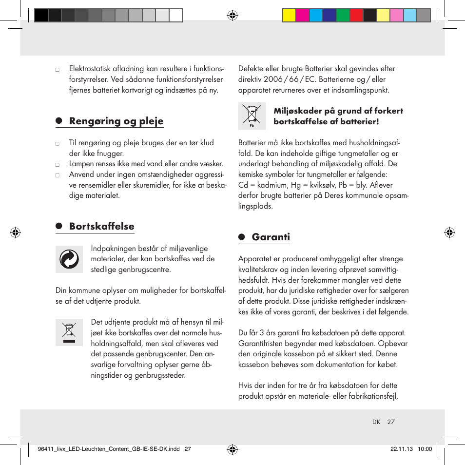 Rengøring og pleje, Bortskaffelse, Garanti | Livarno Z31124A/Z31124B User Manual | Page 27 / 47