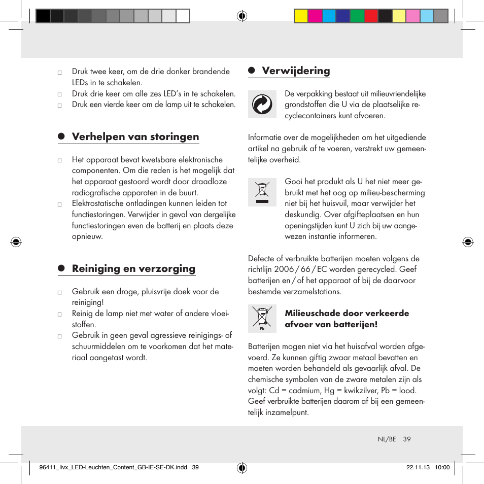 Verhelpen van storingen, Reiniging en verzorging, Verwijdering | Livarno Z31124A/Z31124B User Manual | Page 39 / 47